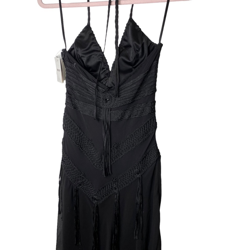 Sue Wong Plunge Beaded Halter Tassel Silk Formal Cocktail Dress Size 2 - Picture 9 of 11